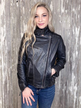 Load image into Gallery viewer, Leather Motorcycle Jacket - Black