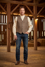 Load image into Gallery viewer, Men's Pinstripe Point Bottom Vest - Heather Brown