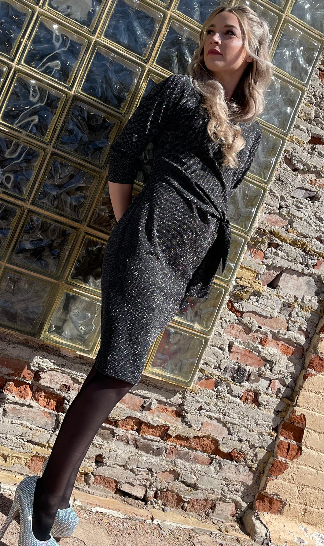 Sparkly Side-Tie Dress - Black and Silver