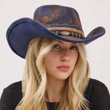 Load image into Gallery viewer, Vintage Inspired Multi Beaded Distressed Fabric Band Rustic Cowgirl Western Fedora Hat
