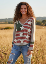Load image into Gallery viewer, American Flag V-Neck Top - Multi Color Mocha and Olive
