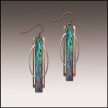 Load image into Gallery viewer, Teal Purple Geometric Multilayer Metal Accent Handmade Earrings
