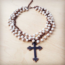 Load image into Gallery viewer, White Turquoise Beaded Collar Necklace w/ Cross Pendant 260z
