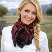 Load image into Gallery viewer, Black and Red Floral Paisley Wild Rag - Western Scarf
