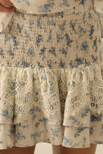 Load image into Gallery viewer, Floral and Lace Smocked Drop-Waist Ruffle Mini Skirt: Oatmeal-Yellow / S
