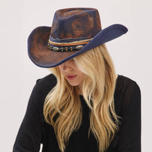 Load image into Gallery viewer, Distressed Fabric Multi Band Cowgirl Fedora Hat
