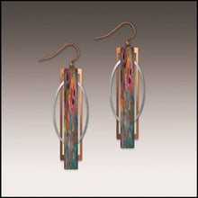 Load image into Gallery viewer, Orange Green Geometric Multilayer Metal Accent Handmade Earrings
