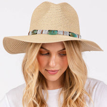 Load image into Gallery viewer, Taupe Straw Sun Hat with Turquoise Beads Band
