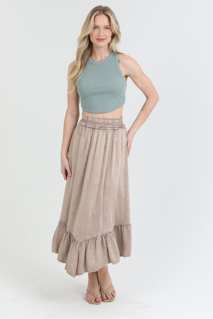 Tiered Maxi Skirt with Smocked Waistband - Taupe