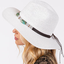 Load image into Gallery viewer, Taupe Straw Sun Hat with Turquoise Beads Band

