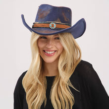 Load image into Gallery viewer, Distressed Fabric Band Cowgirl Fedora Hat
