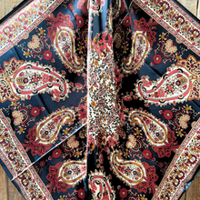 Load image into Gallery viewer, Navy and Burgundy Flowers and Paisley Wild Rag - Western Scarf
