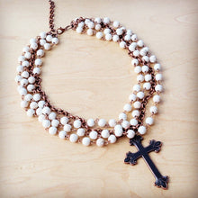 Load image into Gallery viewer, White Turquoise Beaded Collar Necklace w/ Cross Pendant 260z
