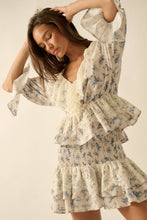 Load image into Gallery viewer, Floral Lace-Trim Ruffled V-Neck Top: Oatmeal-Yellow
