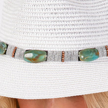 Load image into Gallery viewer, Taupe Straw Sun Hat with Turquoise Beads Band
