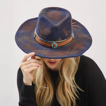 Load image into Gallery viewer, Distressed Fabric Band Cowgirl Fedora Hat
