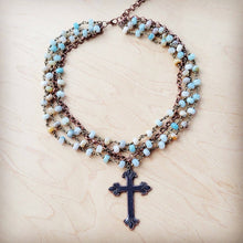 Load image into Gallery viewer, Amazonite Beaded Collar Necklace w/ Cross Pendant 261a
