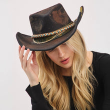 Load image into Gallery viewer, Distressed Fabric Band Rustic Cowgirl Fedora Hat
