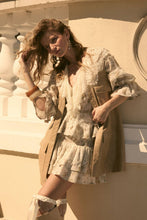 Load image into Gallery viewer, Floral Lace-Trim Ruffled V-Neck Top: Oatmeal-Yellow
