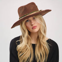 Load image into Gallery viewer, Distressed Fabric Band Cowgirl Fedora Hat
