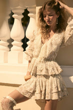 Load image into Gallery viewer, Floral and Lace Ruffle Mini Skirt: Oatmeal-Yellow
