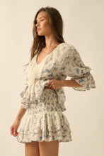 Load image into Gallery viewer, Floral and Lace Ruffle Mini Skirt: Oatmeal-Yellow
