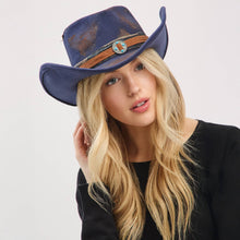Load image into Gallery viewer, Distressed Fabric Band Cowgirl Fedora Hat
