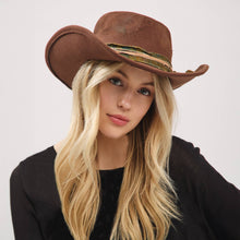 Load image into Gallery viewer, Distressed Fabric Band Cowgirl Fedora Hat
