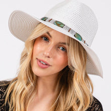 Load image into Gallery viewer, Taupe Straw Sun Hat with Turquoise Beads Band
