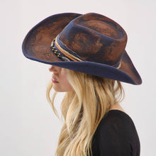 Load image into Gallery viewer, Distressed Fabric Multi Band Cowgirl Fedora Hat
