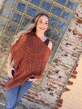 Load image into Gallery viewer, Open Knit Asymmetrical Poncho Top - Burnt Orange
