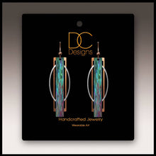 Load image into Gallery viewer, Teal Purple Geometric Multilayer Metal Accent Handmade Earrings
