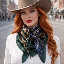 Load image into Gallery viewer, Green and Blue Multi Patterned Wild Rag - Western Scarf
