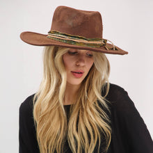 Load image into Gallery viewer, Distressed Fabric Band Cowgirl Fedora Hat
