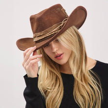 Load image into Gallery viewer, Distressed Fabric Band Rustic Cowgirl Fedora Hat
