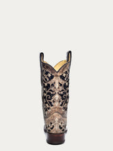 Load image into Gallery viewer, Brown Inlay, Flowered Embroidery &amp; Crystal Studs Square Toe Boots
