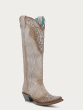Load image into Gallery viewer, Feather Embroidery with Crackle Overlay and Studs Sand Boot
