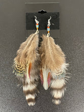Load image into Gallery viewer, Designed and handmade in America by Tailored West™ Autumn Evening Feather Earrings - Brown and Teal
