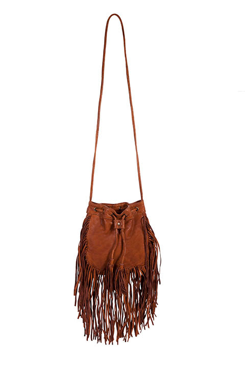 Fringe Leather Crossbody Bag - Cognac
