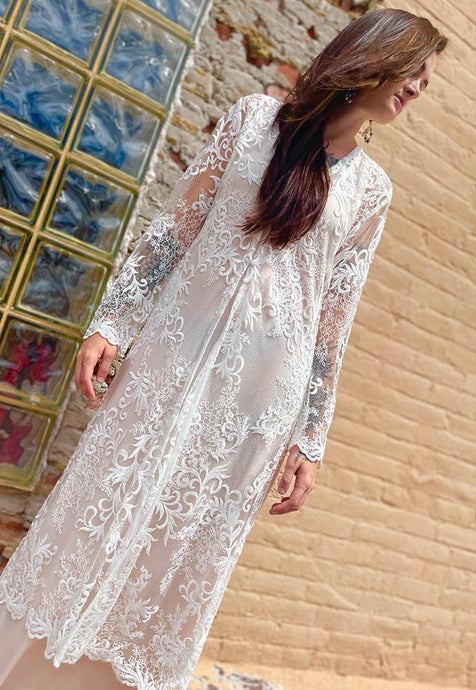 Button Front Long Lace Cardigan - Cream Tailored West