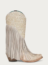 Load image into Gallery viewer, White Lamb with Fringe Snip Toe Boot
