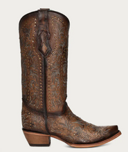 Load image into Gallery viewer, Copper Embroidery &amp; Studs Brown Leather Boots
