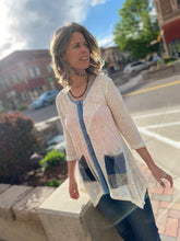 Load image into Gallery viewer, Castle Pines Snap-Front Cardigan Top with Pockets  - Cream, Blue and Browns
