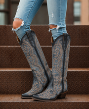 Load image into Gallery viewer, Blue Jean Embroidery Cowboy Boot
