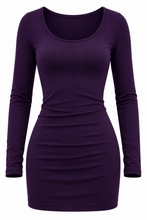Load image into Gallery viewer, One-Size Scoop Neck Long Sleeve Thigh-Length Layering Top
