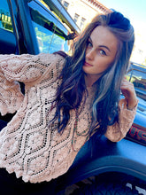 Load image into Gallery viewer, Crochet Round Neck Long Sleeve Sweater - Mocha
