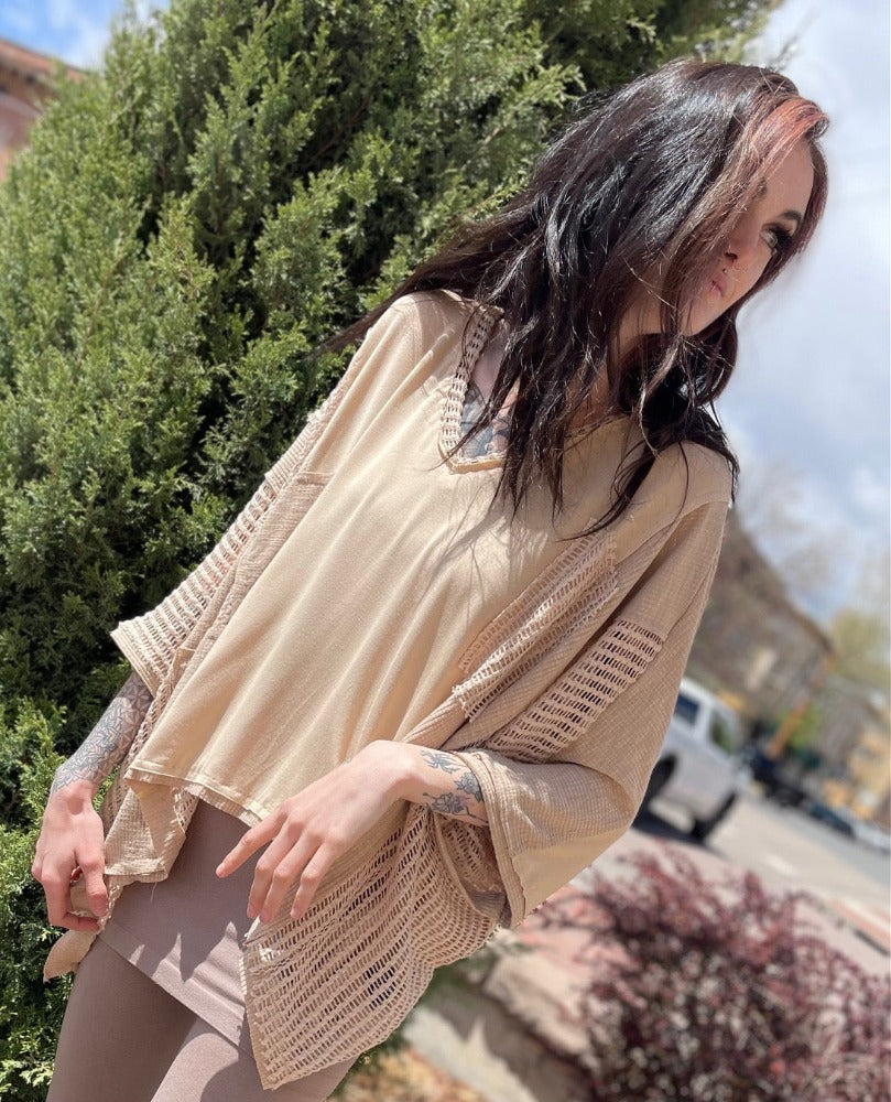 Tailored West Latte Oversize High Low Top