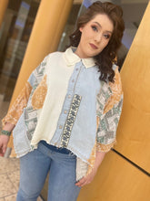 Load image into Gallery viewer, Tailored West Denim Patchwork Button Down Shirt Curvy plus size

