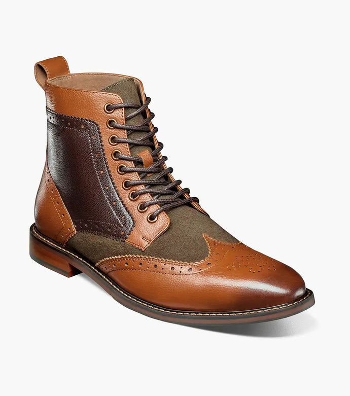 Finnegan Wingtip Lace Up Boot - Olive Multi