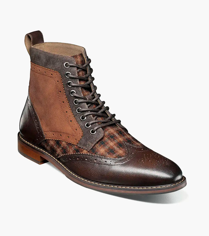Finnegan Wingtip Lace Up Boot - Brown Multi